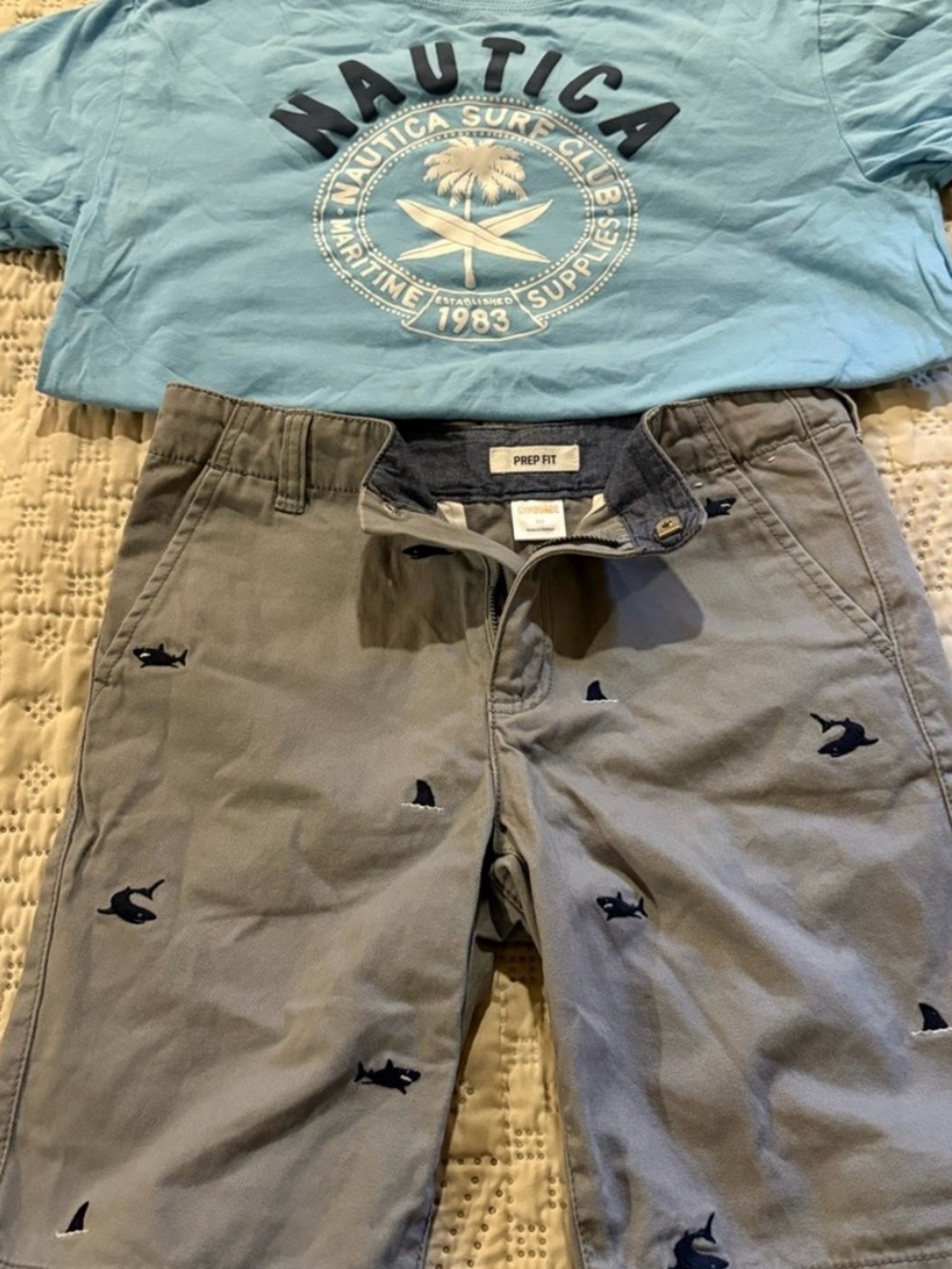 Nautica Gray Shark-Embroidered Prep-Fit Shorts